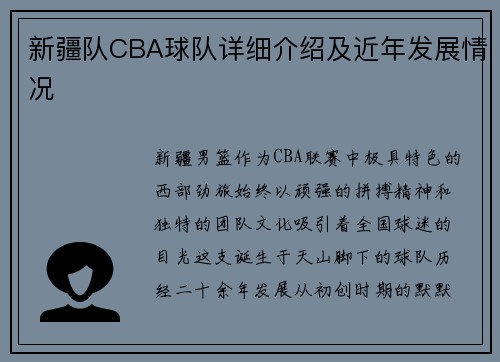 新疆队CBA球队详细介绍及近年发展情况