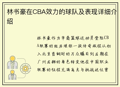 林书豪在CBA效力的球队及表现详细介绍